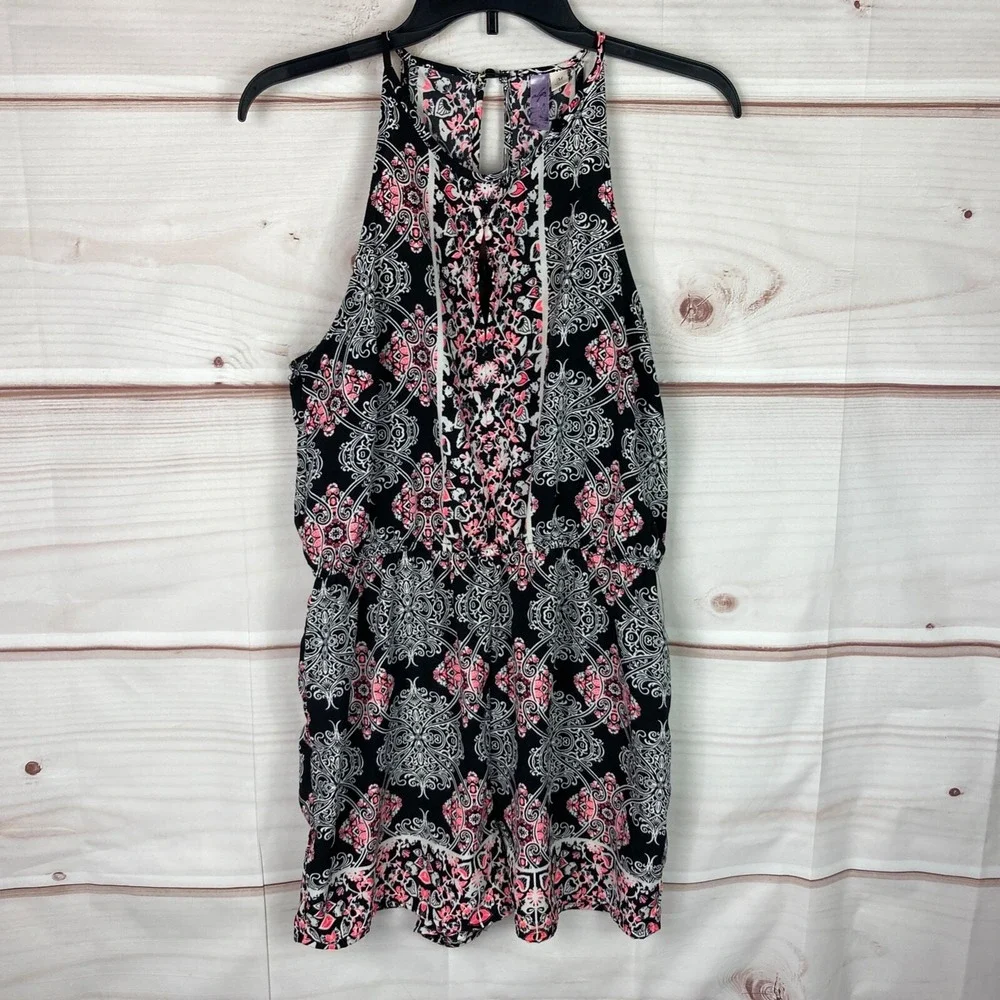 Alya Romper Womens M Black Paisley Keyhole Neck Elastic Waist Sleeveless Halter
